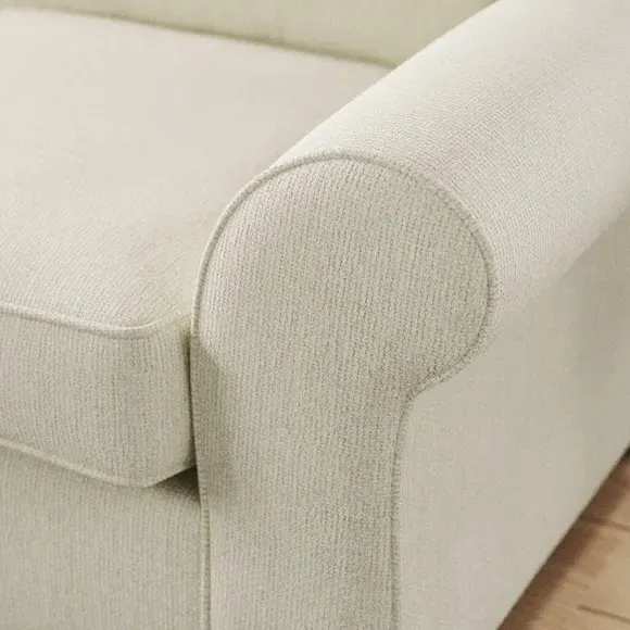 3-Seater Sofa with Curved Arms - White Sand, Chenille