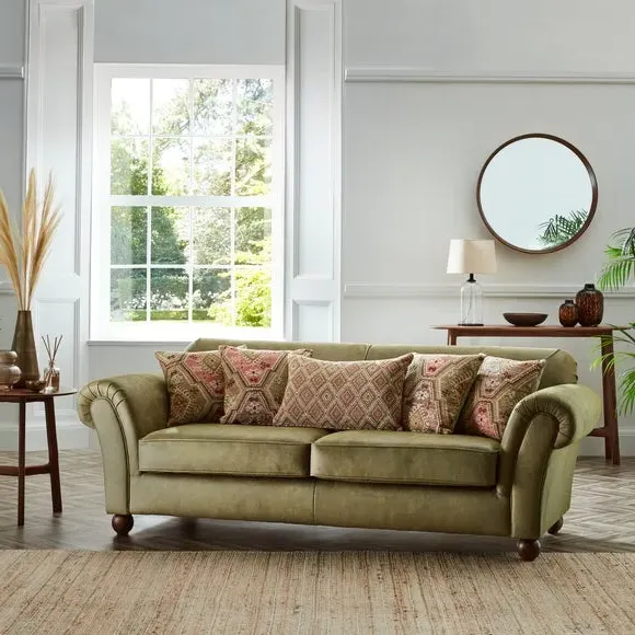 3-Seater Sofa with Cushions - Green, Faux Leather