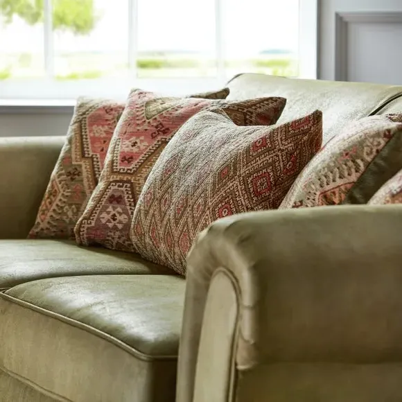 3-Seater Sofa with Cushions - Green, Faux Leather