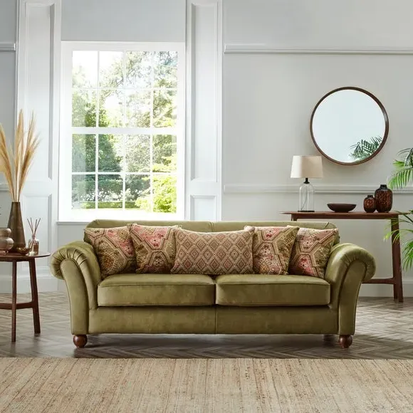 3-Seater Sofa with Cushions - Green, Faux Leather image