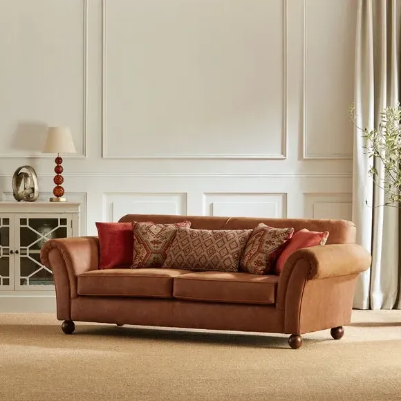 3-Seater Sofa with Cushions - Tan, Faux Leather