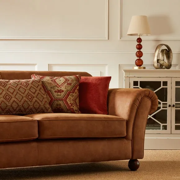 3-Seater Sofa with Cushions - Tan, Faux Leather