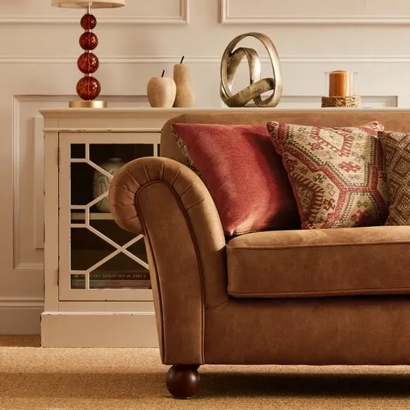 3-Seater Sofa with Cushions - Tan, Faux Leather