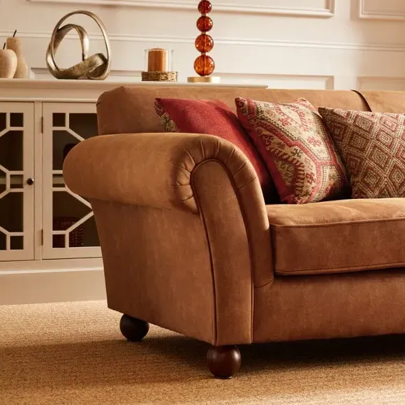 3-Seater Sofa with Cushions - Tan, Faux Leather