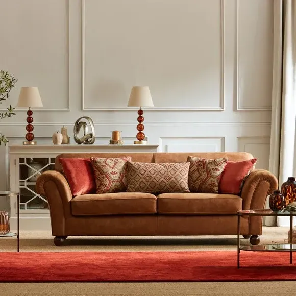 3-Seater Sofa with Cushions - Tan, Faux Leather