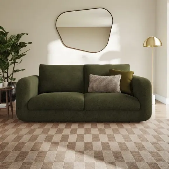 3-Seater Sofa with Deep Arms - Green, Boucle