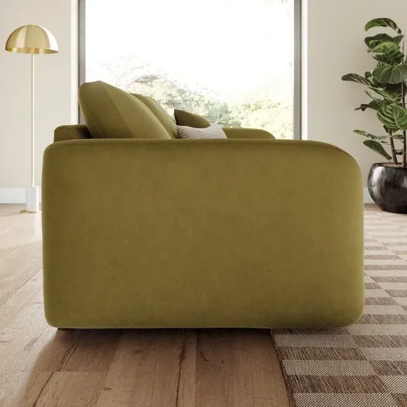 3-Seater Sofa with Deep Arms - Olive, Velvet