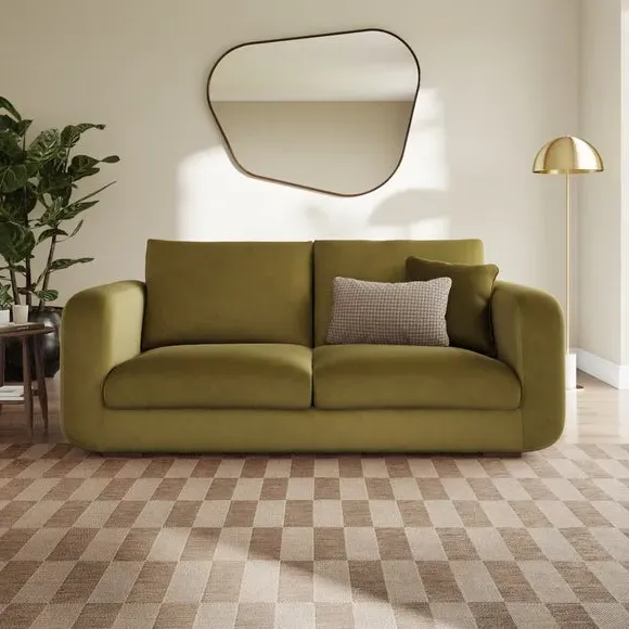 3-Seater Sofa with Deep Arms - Olive, Velvet