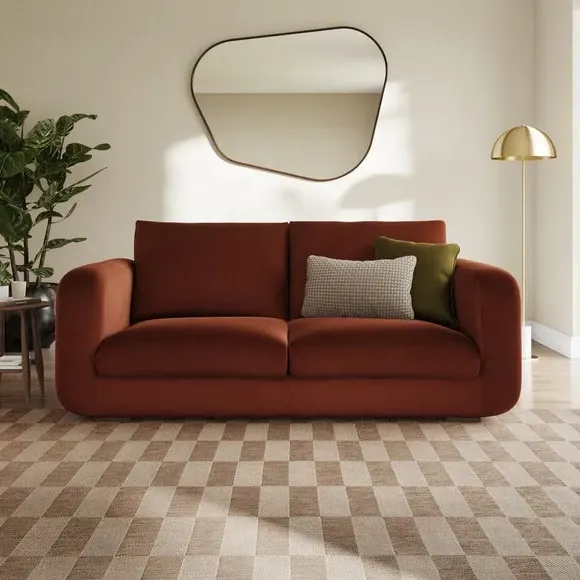 3-Seater Sofa with Deep Arms - Orange, Velvet