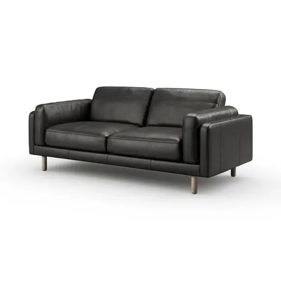 3-Seater Sofa with Deep Seating - Black, Leather