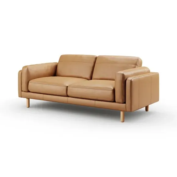 3-Seater Sofa with Deep Seating - Tan, Leather