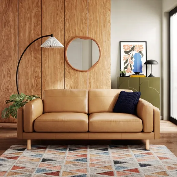 3-Seater Sofa with Deep Seating - Tan, Leather