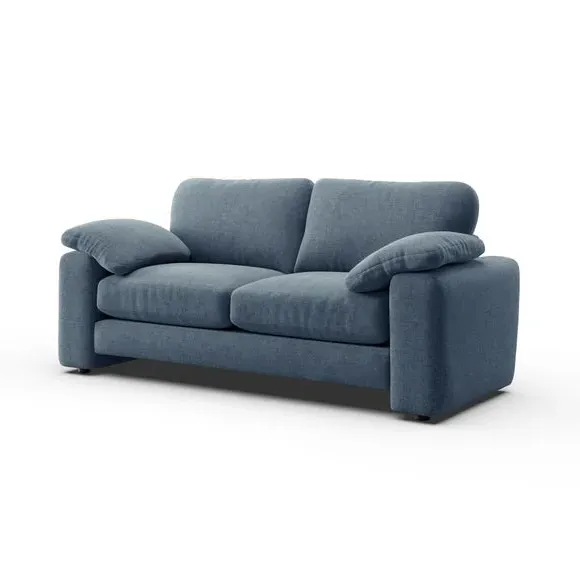 3-Seater Sofa with Feather Arms - Blue, Chenille