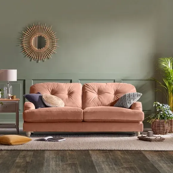 3-Seater Sofa with Fibre Filling - Apricot, Velvet image