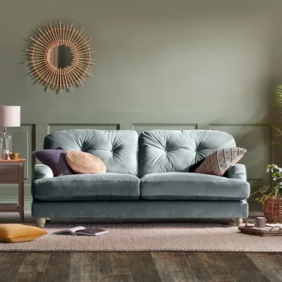 3-Seater Sofa with Fibre Filling - Blue, Velvet