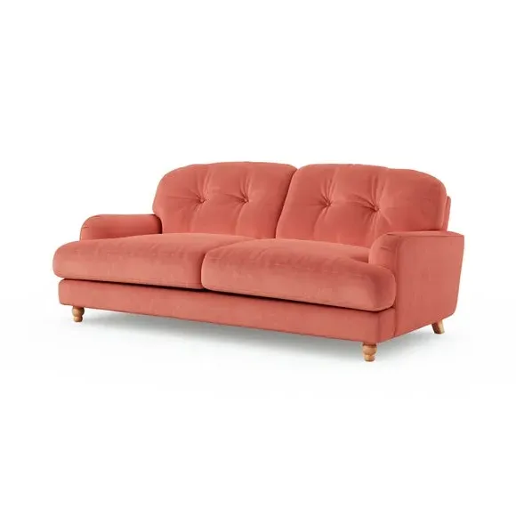 3-Seater Sofa with Fibre Filling - Coral, Velvet
