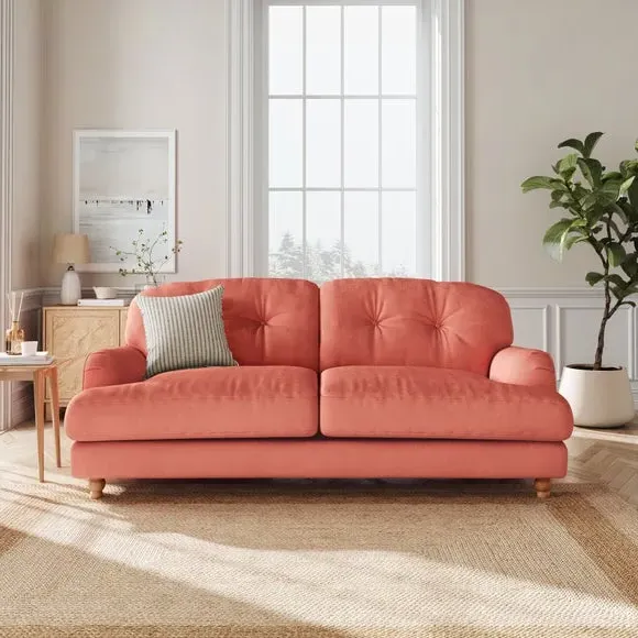 3-Seater Sofa with Fibre Filling - Coral, Velvet image