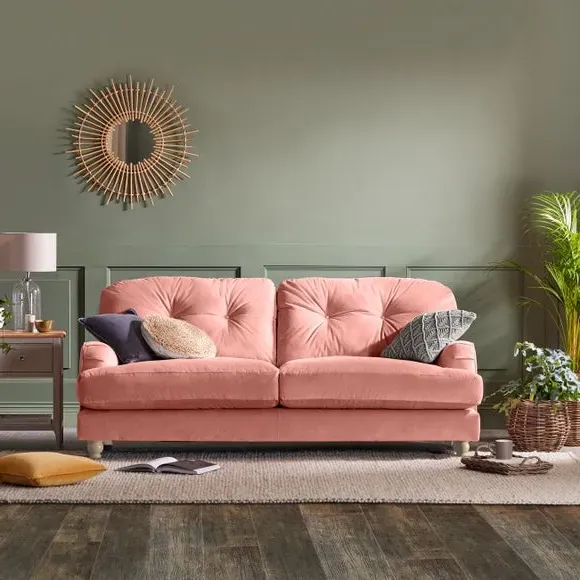 3-Seater Sofa with Fibre Filling - Coral, Velvet