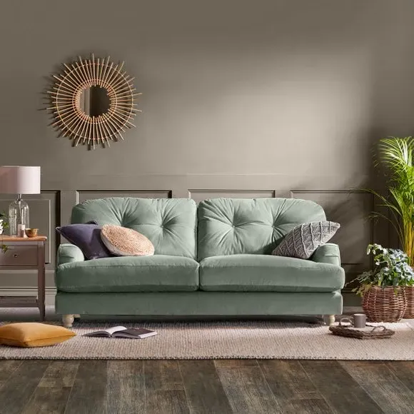 3-Seater Sofa with Fibre Filling - Green, Velvet