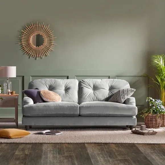 3-Seater Sofa with Fibre Filling - Grey, Velvet