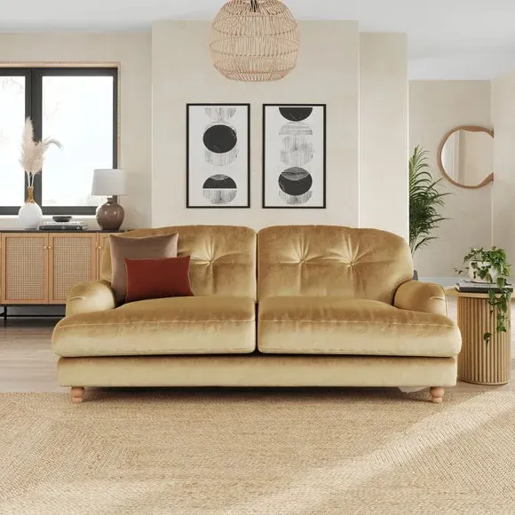 3-Seater Sofa with Fibre Filling - Honey, Velvet