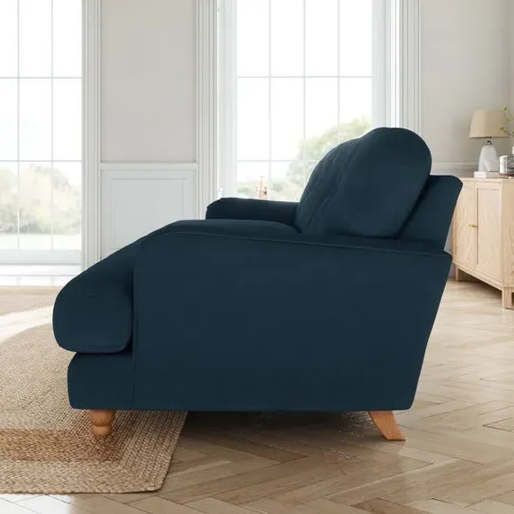 3-Seater Sofa with Fibre Filling - Navy, Velvet
