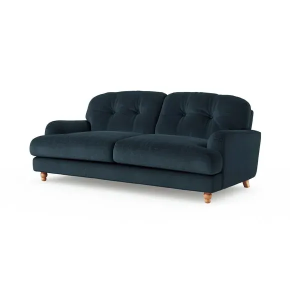 3-Seater Sofa with Fibre Filling - Navy, Velvet