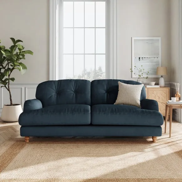 3-Seater Sofa with Fibre Filling - Navy, Velvet