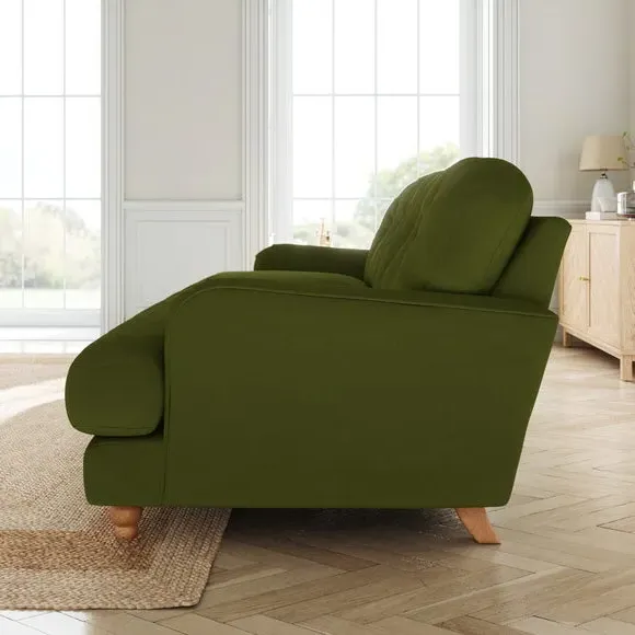 3-Seater Sofa with Fibre Filling - Olive, Velvet