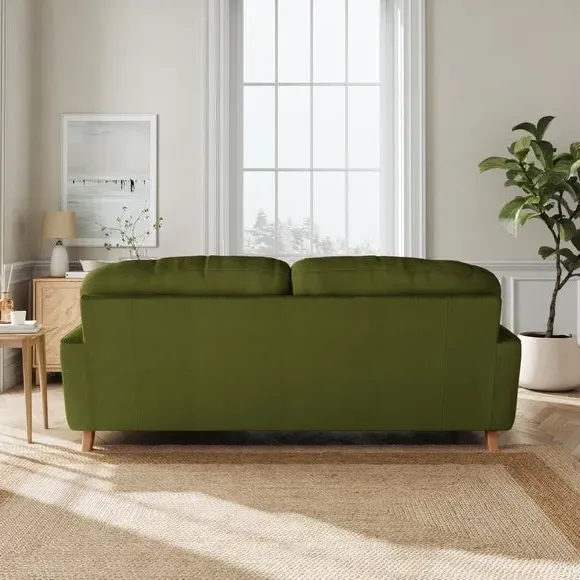 3-Seater Sofa with Fibre Filling - Olive, Velvet
