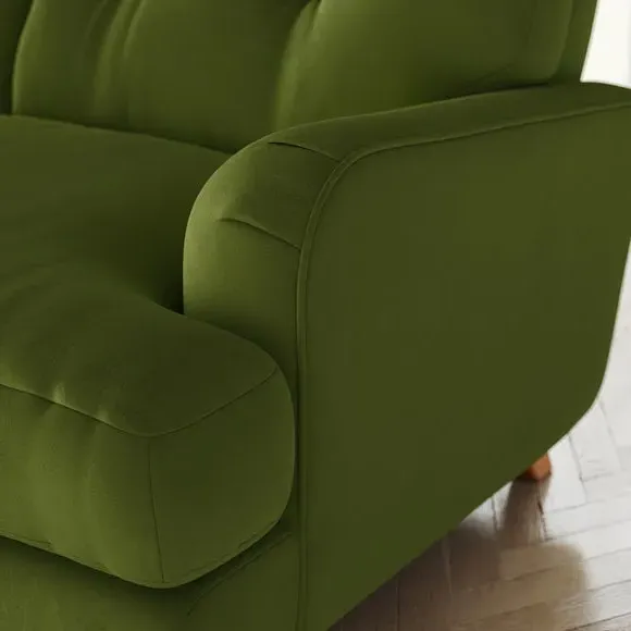 3-Seater Sofa with Fibre Filling - Olive, Velvet