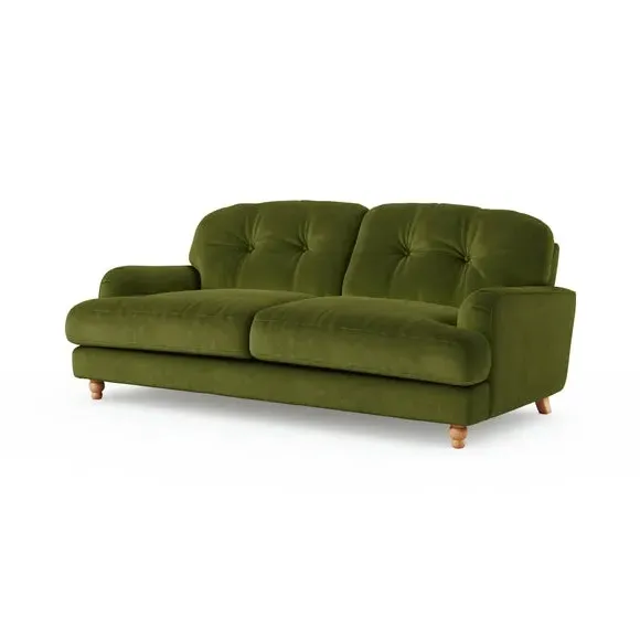3-Seater Sofa with Fibre Filling - Olive, Velvet