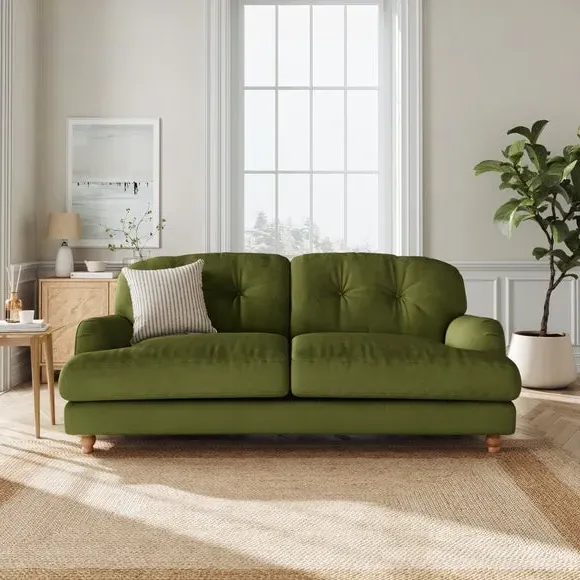 3-Seater Sofa with Fibre Filling - Olive, Velvet