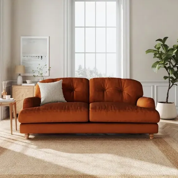 3-Seater Sofa with Fibre Filling - Orange, Velvet