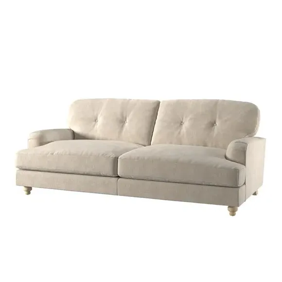 3-Seater Sofa with Fibre Filling - Sand, Velvet