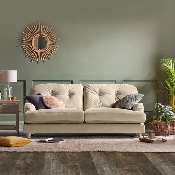 3-Seater Sofa with Fibre Filling - Sand, Velvet