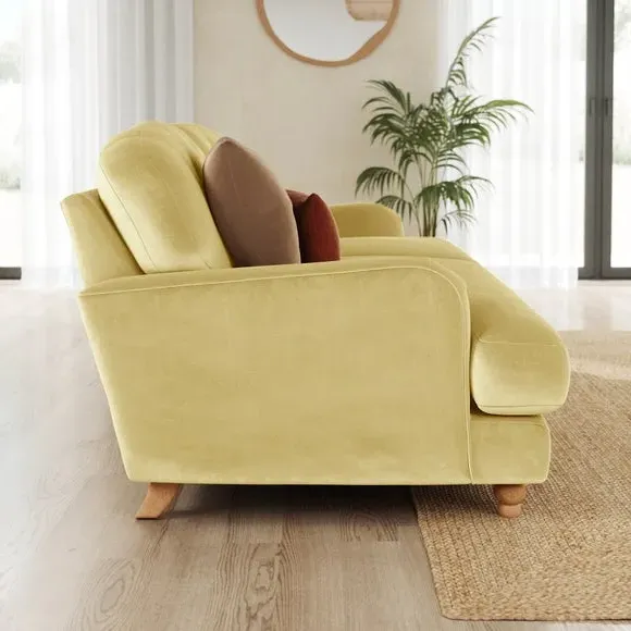 3-Seater Sofa with Fibre Filling - Yellow, Velvet