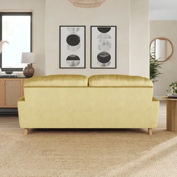 3-Seater Sofa with Fibre Filling - Yellow, Velvet