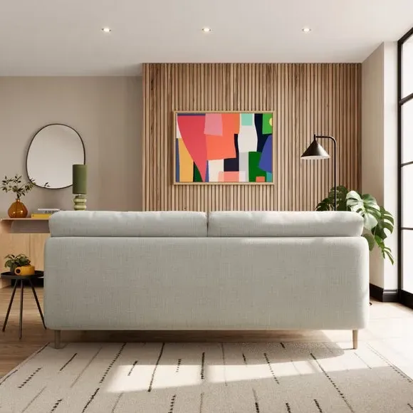 3-Seater Sofa with Fixed Back - Natural, Chenille