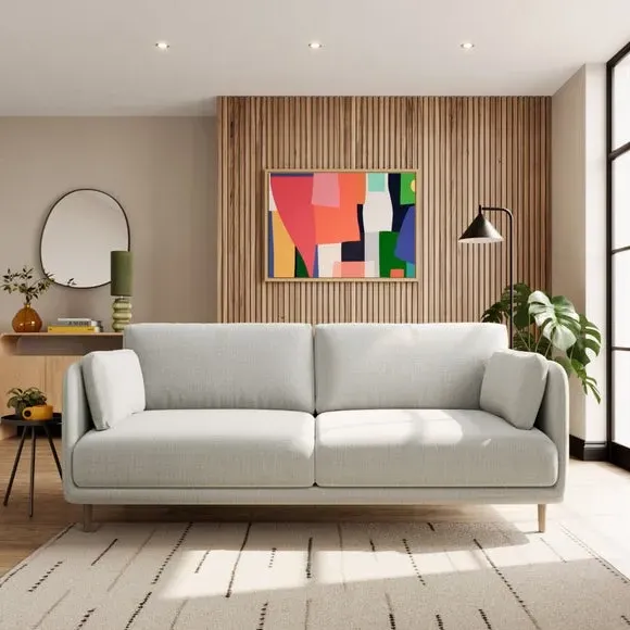 3-Seater Sofa with Fixed Back - Natural, Chenille image