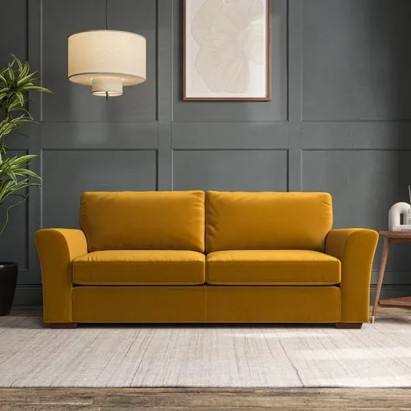 3-Seater Sofa with Flared Arms - Gold, Velvet