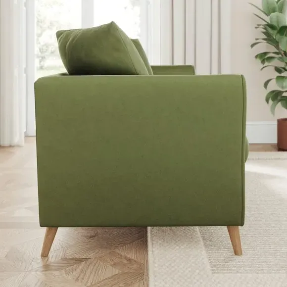3-Seater Sofa with Flared Arms - Light Olive, Velvet