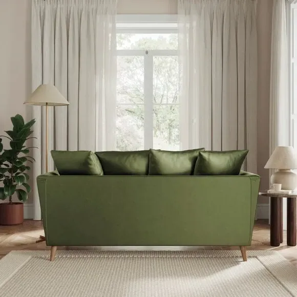 3-Seater Sofa with Flared Arms - Light Olive, Velvet
