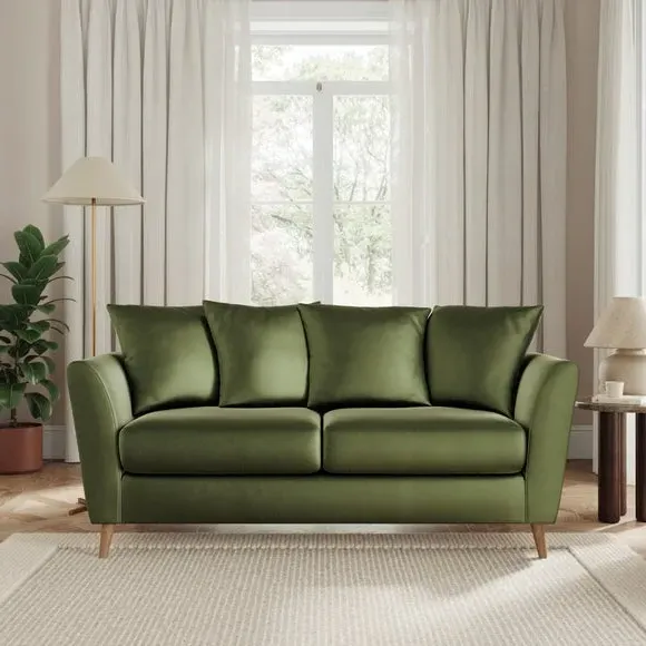 3-Seater Sofa with Flared Arms - Light Olive, Velvet