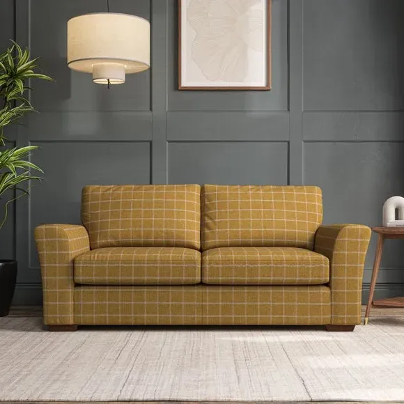 3-Seater Sofa with Flared Arms - Ochre, Check