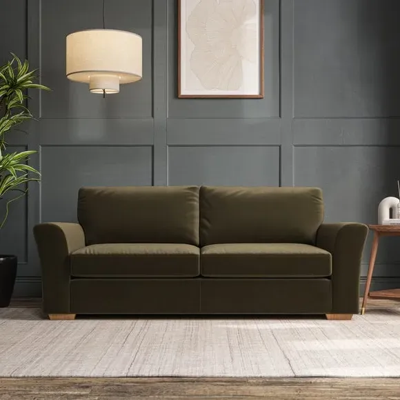 3-Seater Sofa with Flared Arms - Olive, Velvet