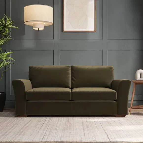 3-Seater Sofa with Flared Arms - Olive, Velvet