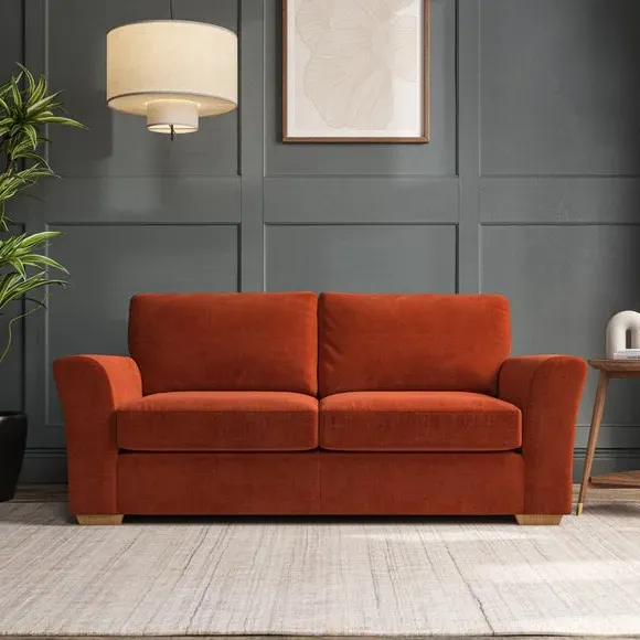 3-Seater Sofa with Flared Arms - Orange, Velvet