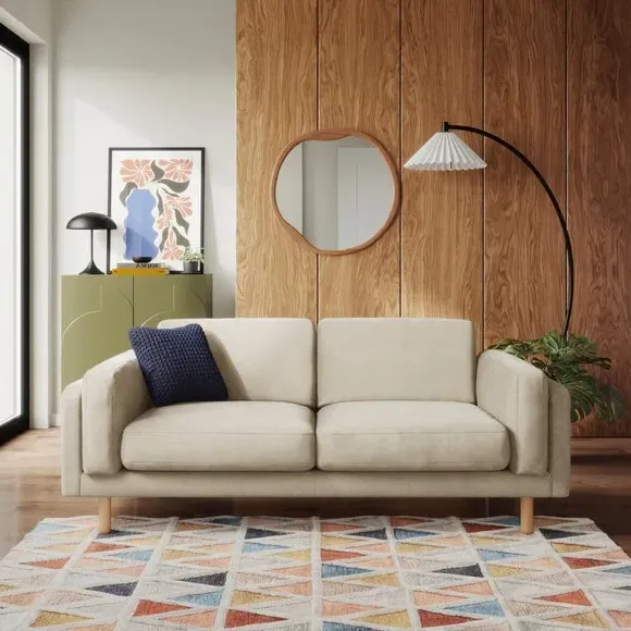 3-Seater Sofa with Foam Filling - Natural, Chenille