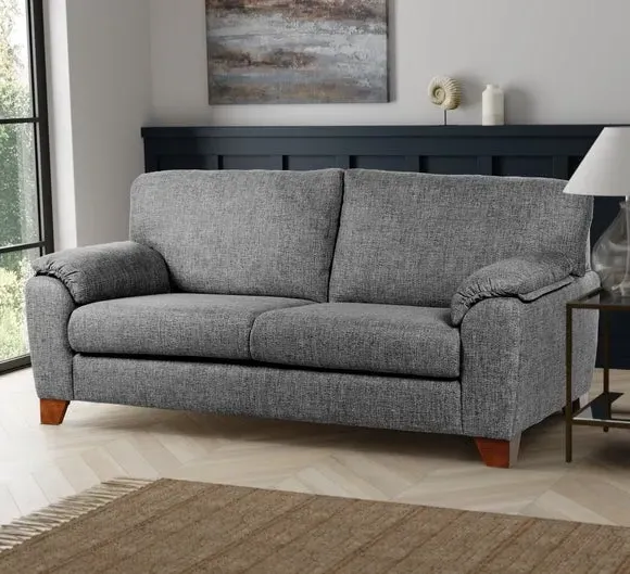 3-Seater Sofa with Padded Arms - Grey, Fabric image